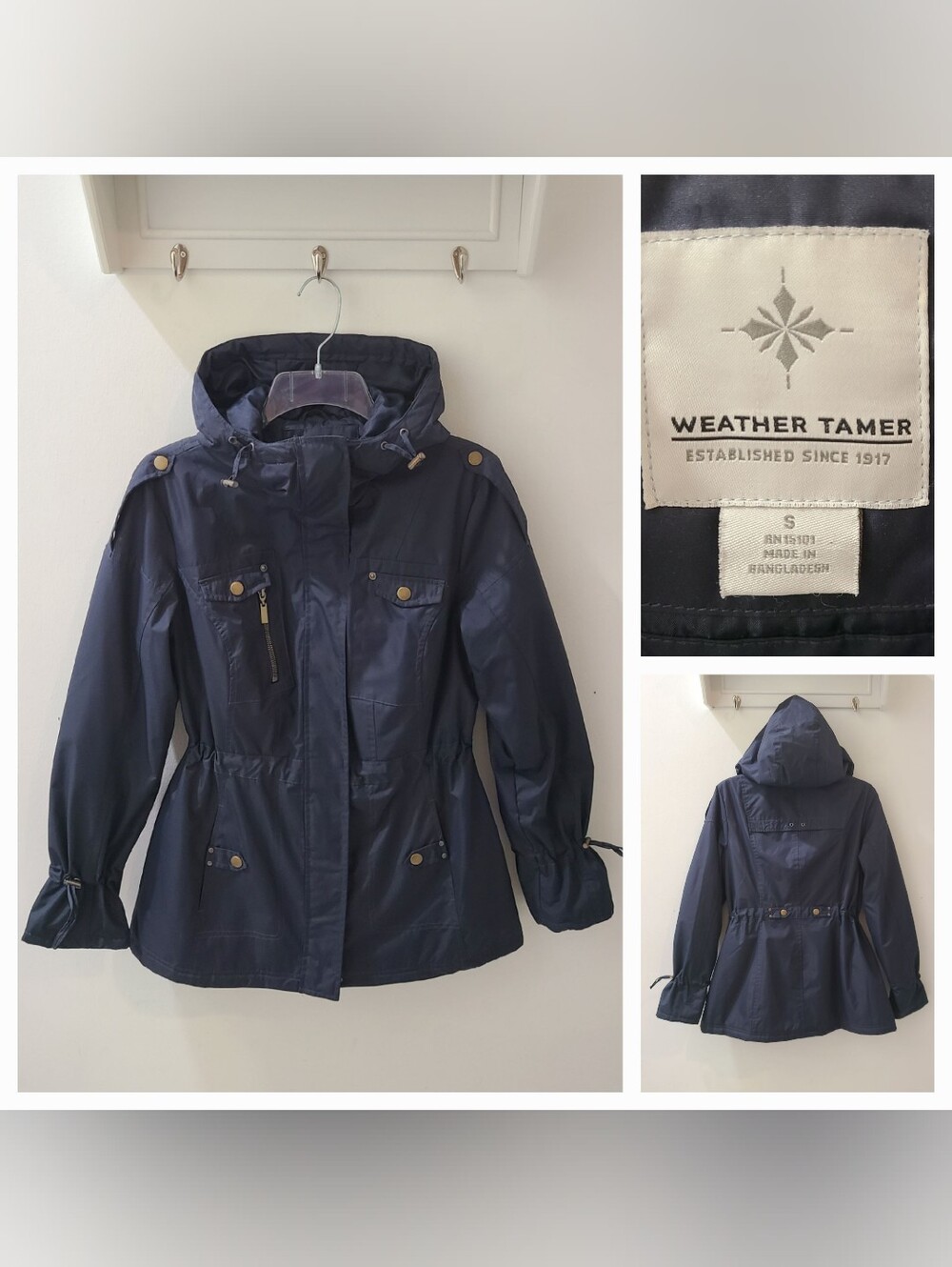 Weather Tamer Vintage 90's Anarak Utility Rain Coat Navy Hooded Sz S